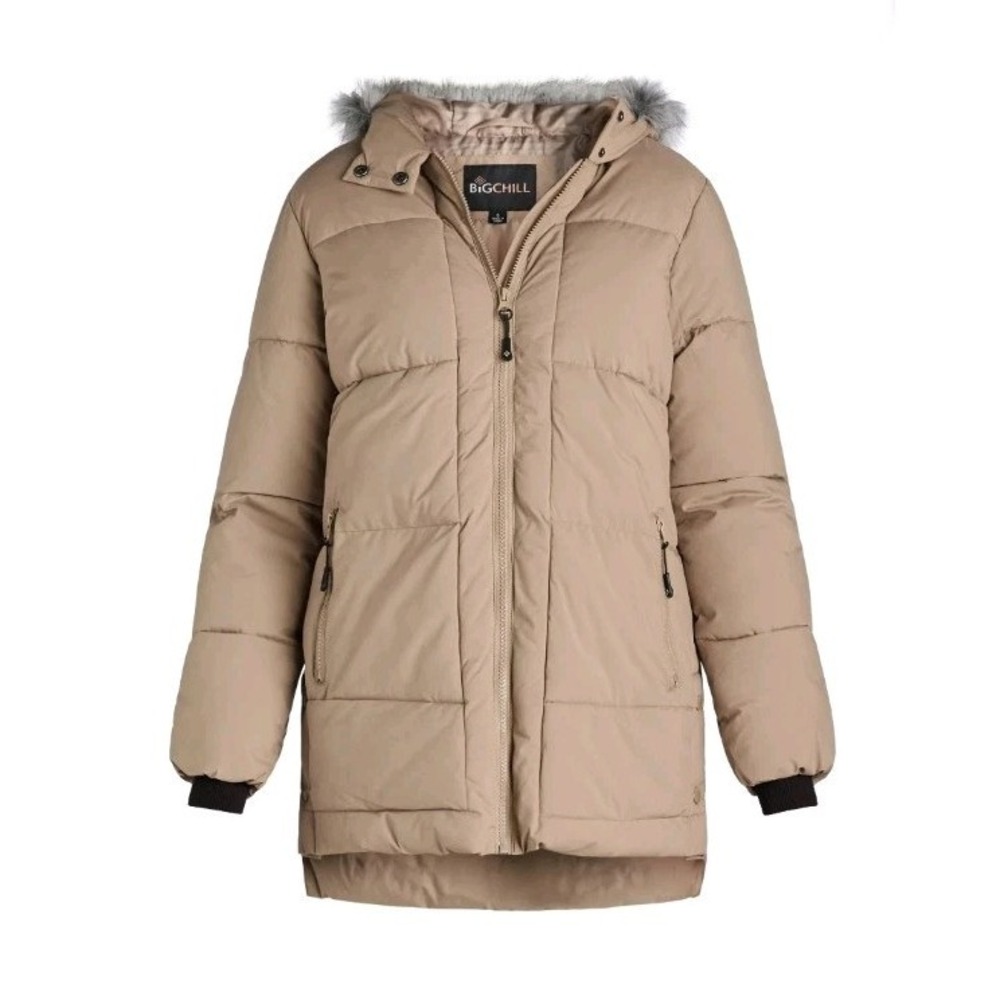 Big Chill Women's Quilted Puffer Coat  Faux Fur Trim Hood size M Winter Warm NWT